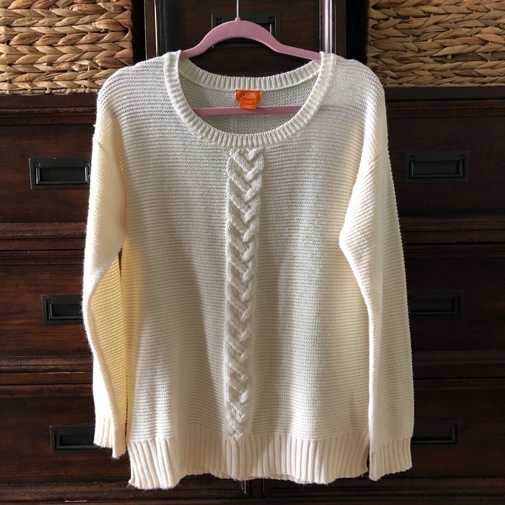 Joe Fresh cream crew neck open knit sweater, with breading detailing in size M